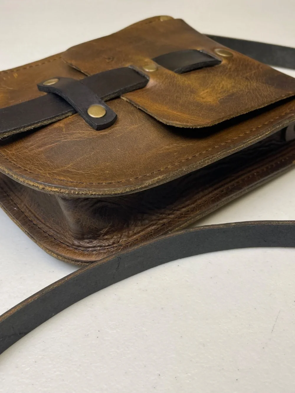 HANDMADE Full Grain Leather Crossbody Bag Rustic Distressed Brown Satchel Unisex